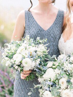BHLDN Beaded Sequin Blouson Maxi Gown | Slate Blue/Gray | Size 4 | Worn Once